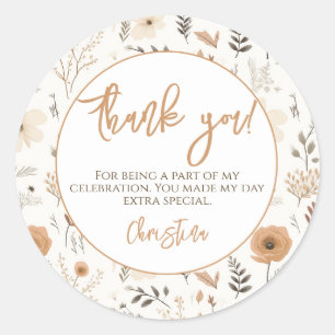 Soft Boho Floral Wildflower Party Thank You Classic Round Sticker