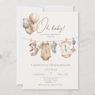 Soft Boho Neutral Baby Clothes Baby Shower Invitation
