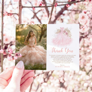 Soft Boho Pink Quinceañera Dress Photo Thank You Card