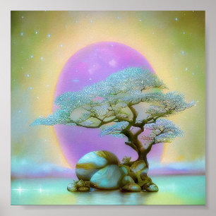 Soft bonsai and purple moon poster