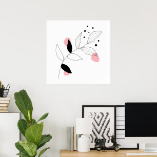 Soft Botanica – Minimalist Leaf Line Art with Pink Poster