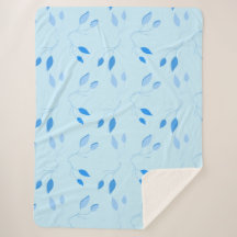 Soft Botanical Blue leaf pattern Sherpa Blanket