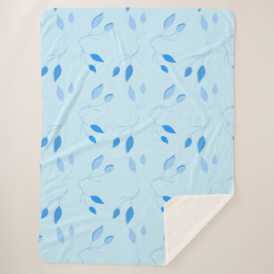 Soft Botanical Blue leaf pattern Sherpa Blanket