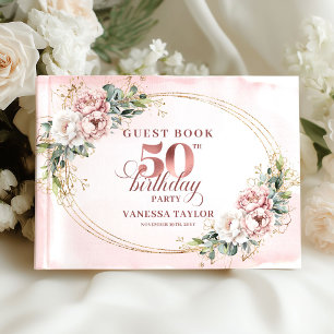 Soft Botanical Blush 50th Birthday Guest Book