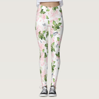 Soft Botanical Butterfly Rose Floral Watercolor Leggings