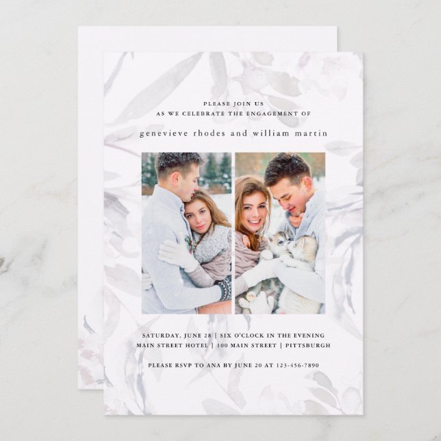 Soft Botanical Engagement Party Photo Invitation (Front/Back)