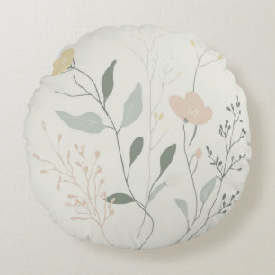 Soft Botanical – Minimal Pastel Wildflower Round Cushion