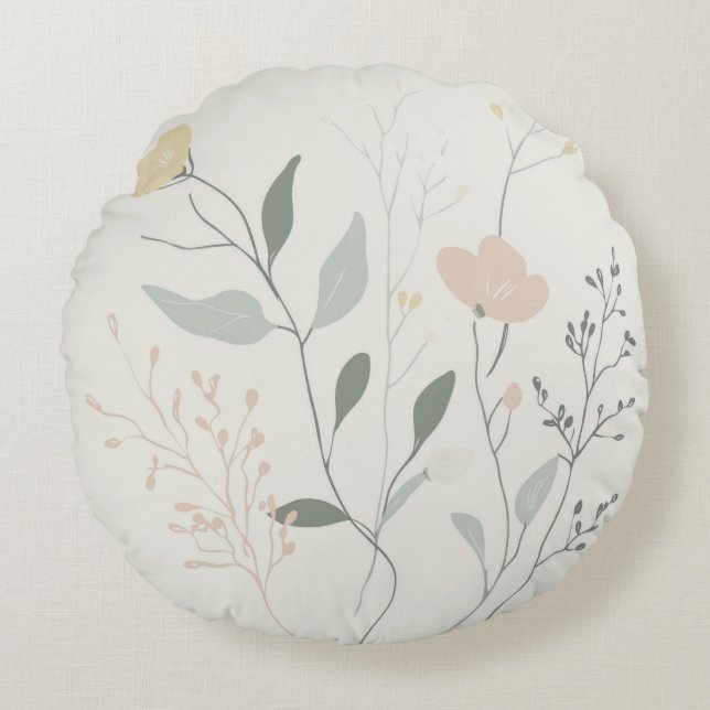 Soft Botanical – Minimal Pastel Wildflower Round Cushion (Front)
