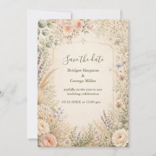 Soft Botanical Wedding Garden Gold Frame Invitation
