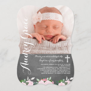 Soft Botanicals Chalkboard   Baptism Invitation