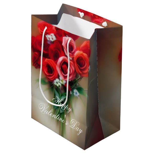 Soft bouquet of roses valentine  medium gift bag (Front Angled)