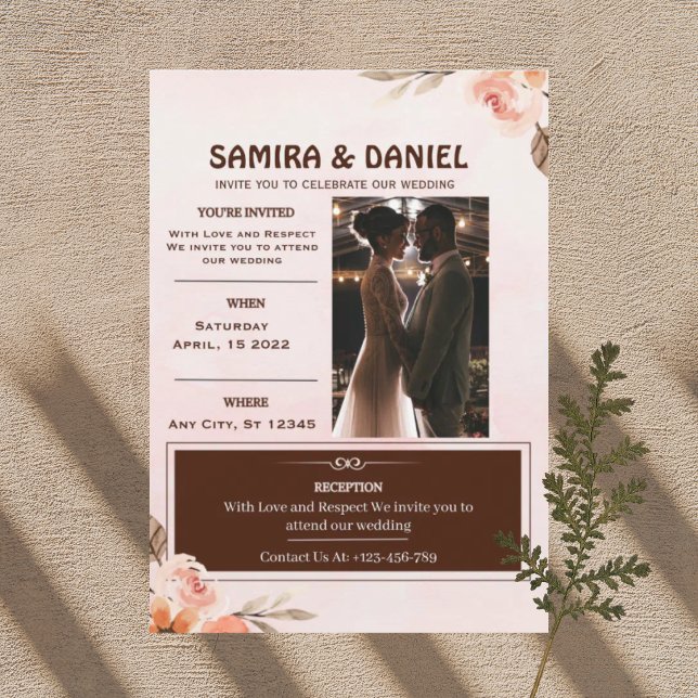  Soft Brown and Cream Rustic Floral Photo Invitation (Creator Uploaded)