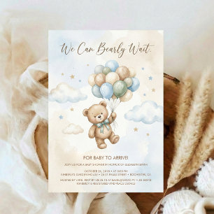 Soft Brown and Sage Balloon Teddy Bear Baby Shower Invitation