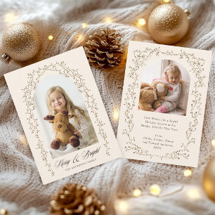 Soft Brown Botanical Vine Frame 2 Photo Christmas Holiday Card