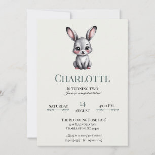 Soft Bunny Neutral Minimalist Woodland Birthday  Invitation