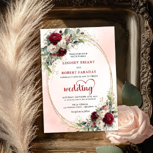 Soft Burgundy Watercolor Floral Wedding Invitation