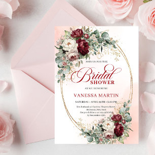 Soft Burgundy White Florals Bridal Shower Invite