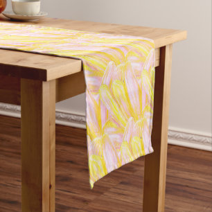 Soft Butter Yellow Flower Petal Pattern  Short Table Runner