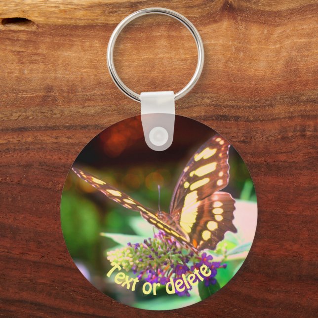 Soft Butterfly On Flower Nature Personalised Key Ring (Front)
