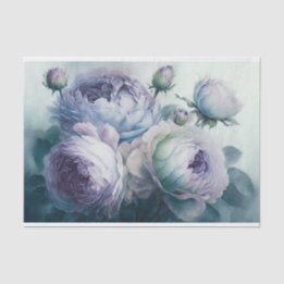 Soft Cabbage Roses in Lavenders and Blues 1 Tissue Paper