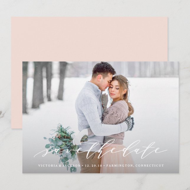 Soft Calligraphy Save the Date Photo Announcement (Front/Back)