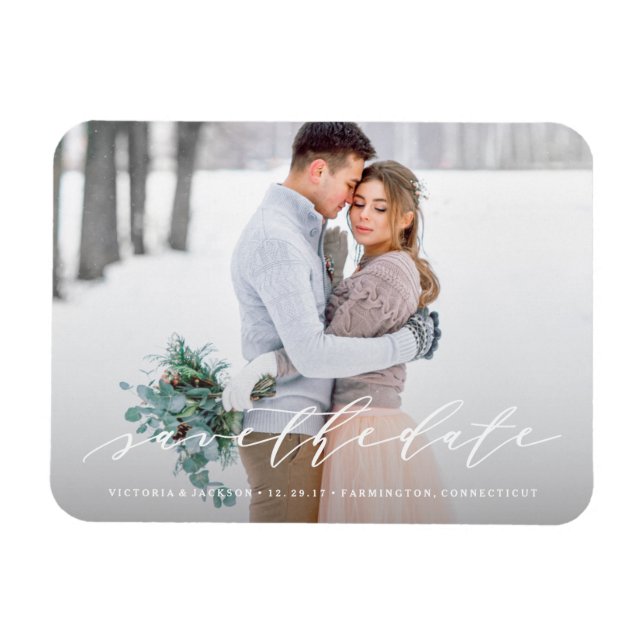 Soft Calligraphy Save the Date Photo Magnet (Horizontal)