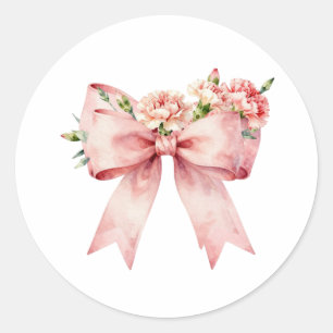 Soft Carnation Bouquet with Bows Classic Round Sticker
