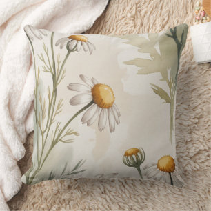 Soft Chamomile Meadow Watercolor Cushion