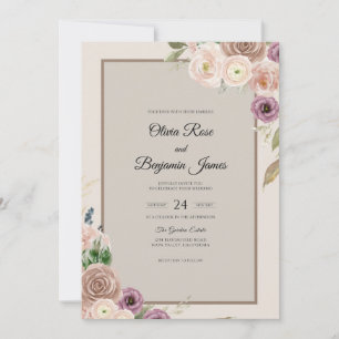 Soft Champagne Amethyst Peony Wedding Invitation