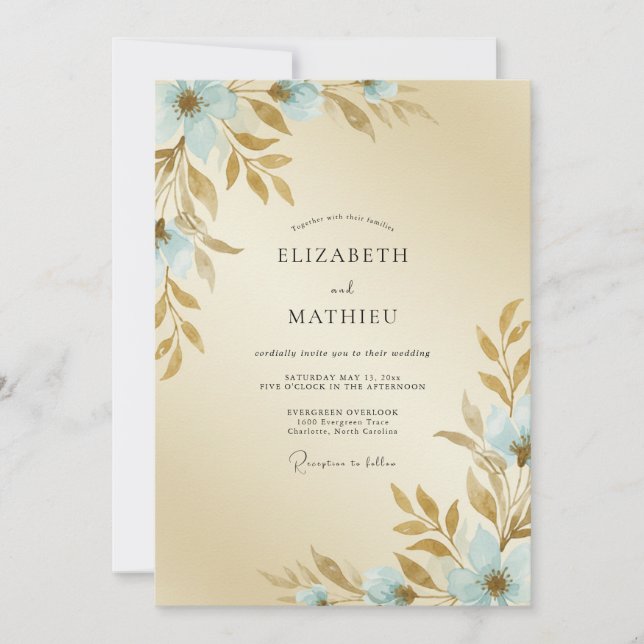 Soft Champagne Aqua Painted Wedding Invitation (Front)