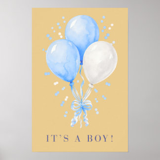 Soft Champagne It's A Boy Blue Balloons Poster