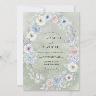 Soft Champagne Periwinkle Painted Wedding Invitation