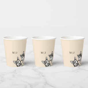 Soft Champagne - Vintage Whimsical Corgi Wedding  Paper Cups