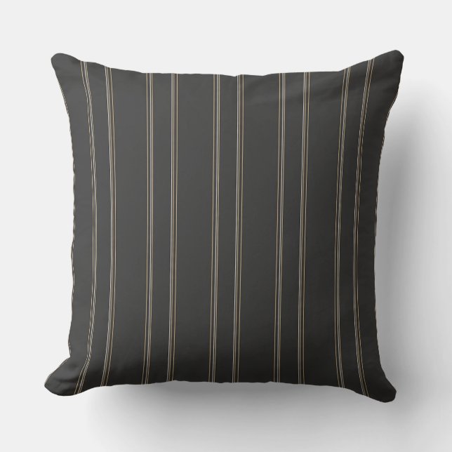Soft Charcoal Deep Warm Grey Pinstripe Pattern Cushion (Front)