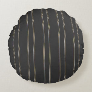 Soft Charcoal Deep Warm Grey Pinstripe Pattern Round Cushion