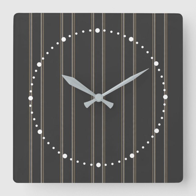 Soft Charcoal Deep Warm Grey Pinstripe Pattern Square Wall Clock (Front)