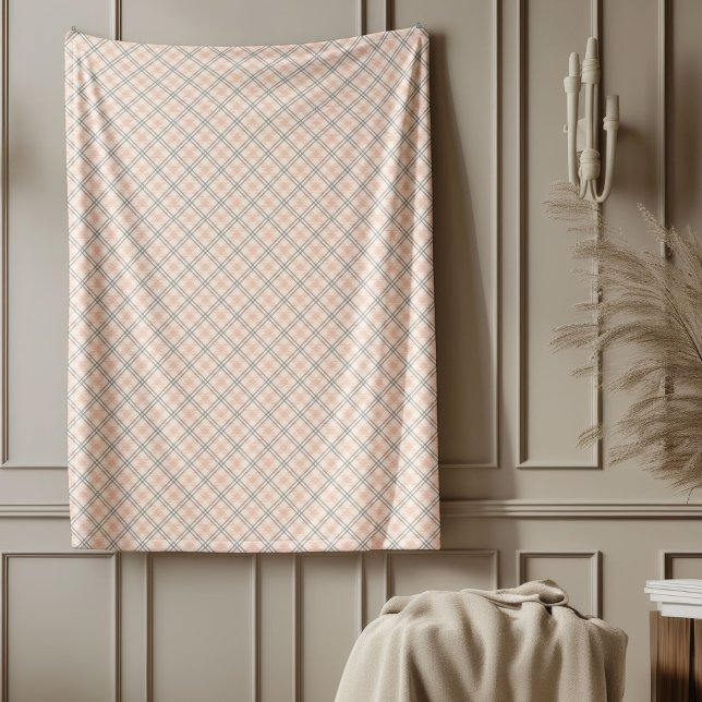Soft Chequered Blanket in Coral and Grey Tones (Soft Checkered Blanket in Coral and Grey Tones)