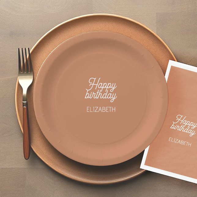 Soft Chocolate Brown Birthday Paper Plate (Creator Uploaded)
