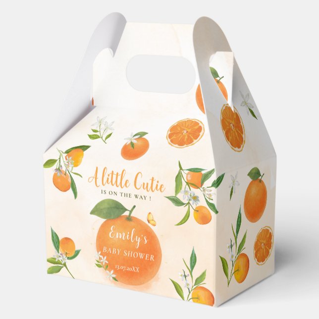 Soft Citrus Blossom Cute Orange Baby Shower Favour Box (Front)