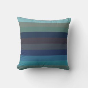 Soft Coastal Blues & Taupe Horizontal Stripes Cushion