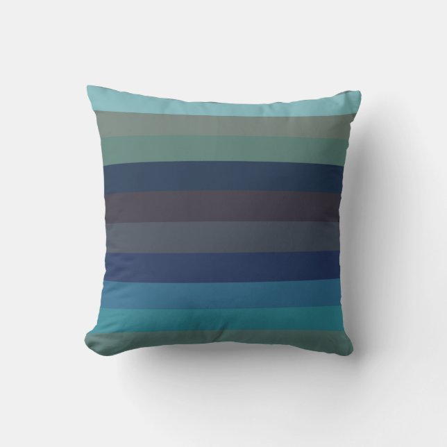 Soft Coastal Blues & Taupe Horizontal Stripes  Cushion (Front)