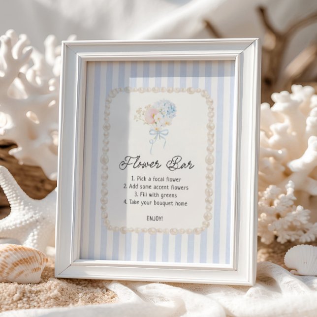 Soft Coastal Bridal Shower Flower Bar Poster (Creator Uploaded)