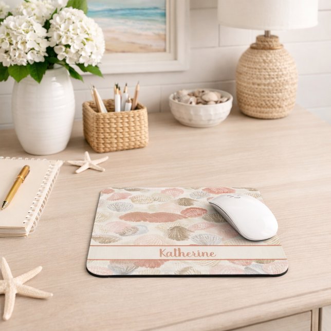 Soft Coastal Seashell Beach Pattern Mouse Pad (Creator Uploaded)
