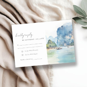 Soft Coastal Thailand Seascape Wedding Reception RSVP Card