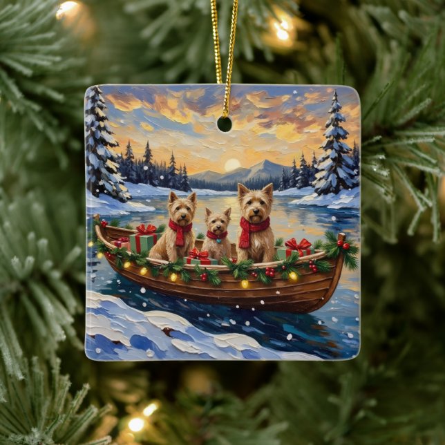Soft Coated Wheaten Terrier Christmas Boat Holiday Ceramic Ornament (Tree)