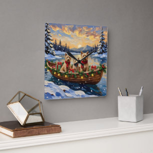 Soft Coated Wheaten Terrier Christmas Boat Holiday Square Wall Clock
