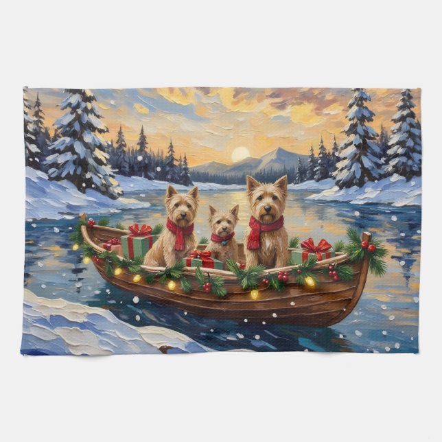 Soft Coated Wheaten Terrier Christmas Boat Holiday Tea Towel (Horizontal)