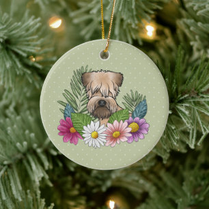 Soft-Coated Wheaten Terrier Colourful Flowers Gree Ceramic Ornament