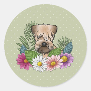 Soft-Coated Wheaten Terrier Colourful Flowers Gree Classic Round Sticker