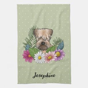 Soft-Coated Wheaten Terrier Colourful Flowers Gree Tea Towel